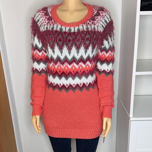 Mossimo Coral & Berry Fair Isle Sweater – Women’s Small - Picture 12 of 14